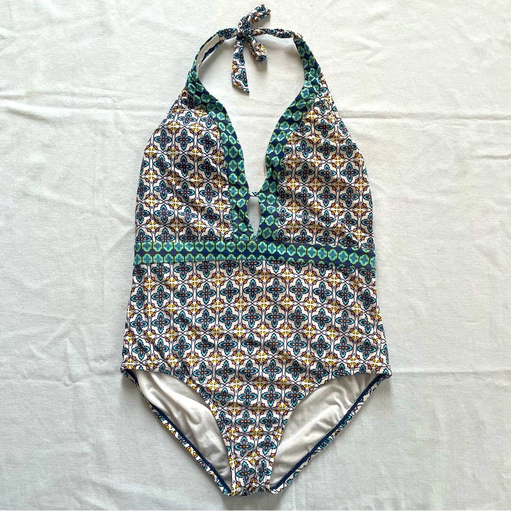 NWOT Laundry By Shelli Segal Blue Tile Print One Piece Swimsuit Women’s XL
